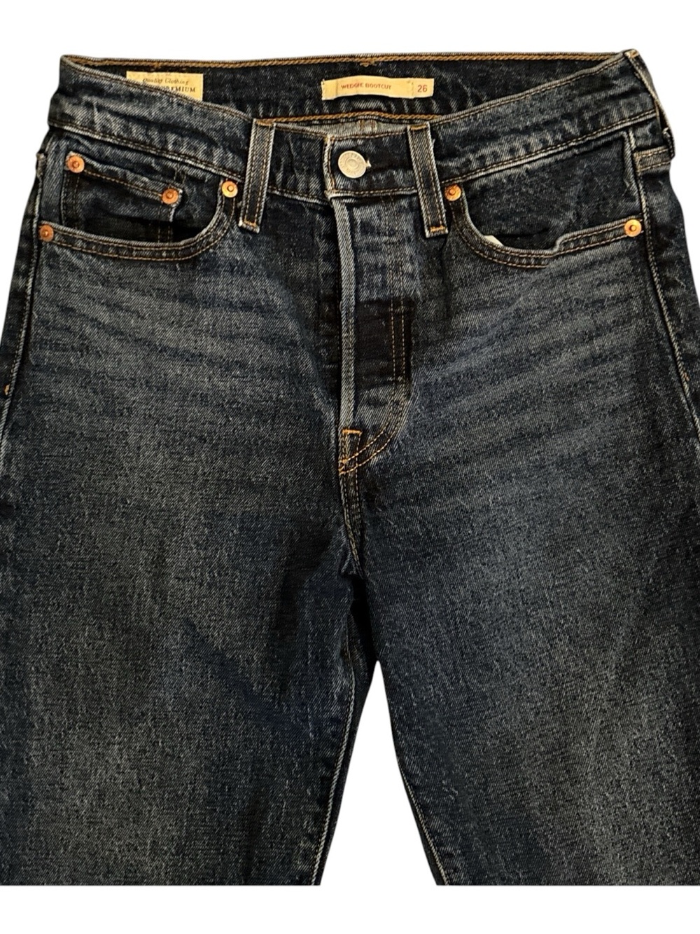 Levi’s Wedgie Bootcut Classic Dark Wash Women's Jeans Premium Big E Button Fly - Picture 2 of 16